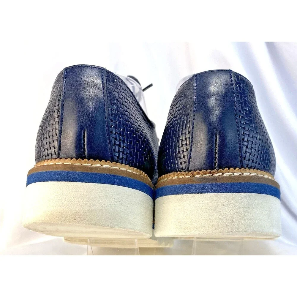 Baldinini Men's Size 12US/45EU Blue Embossed Woven Leather Derby Oxford Shoes